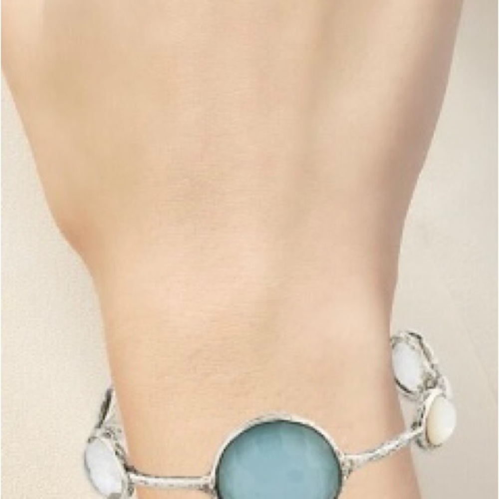 Mother of Pearl & Quartz Lollipop wonderland 6-Stone Bangle large stone *RARE* - Picture 4 of 13